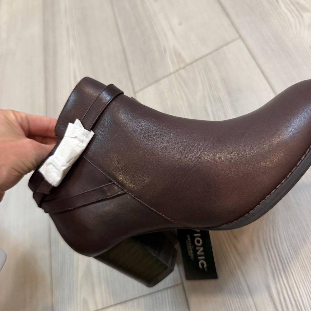 Vionic Upright Upton Ankle Boots Java Brown Leather Orthaheel Womens 7 Wide NEW - Picture 6 of 8